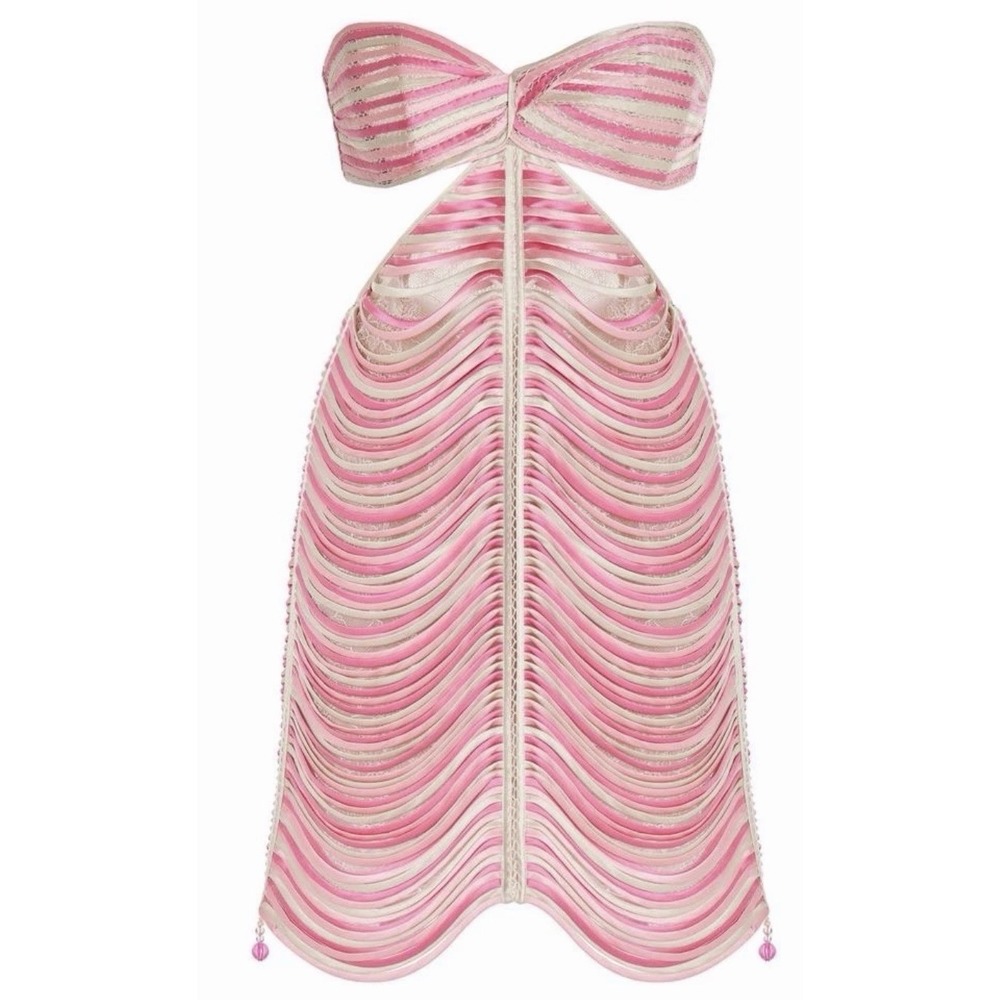 Francesca Miranda NWT $2800 Handmade 100% Silk Pink Ramos Dress XS 2